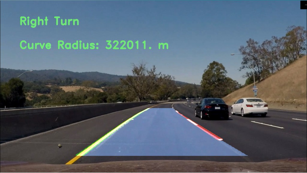 Highway lane detection with segmented lanes and curvature overlay